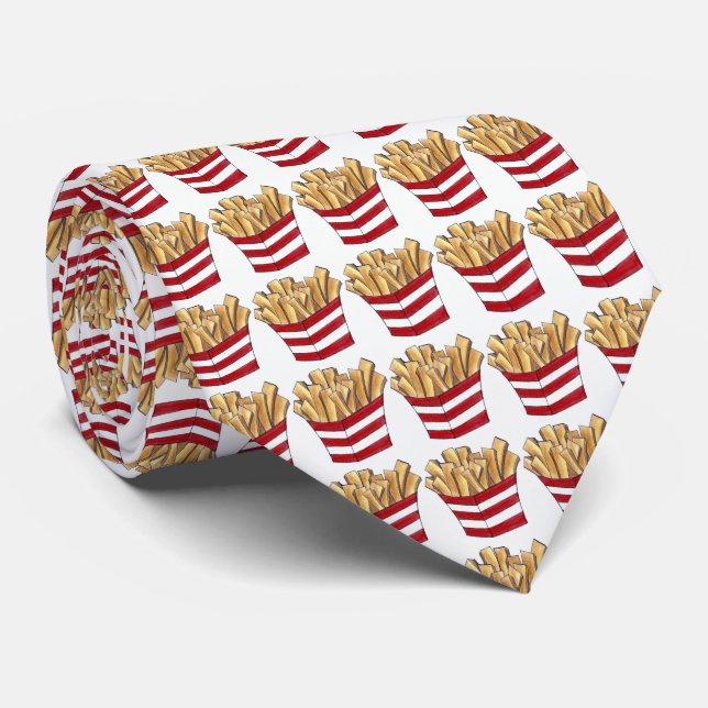 Cravate Fast Food Français Fries Fry Foodie Rouge Blanc Cr (Roulé)