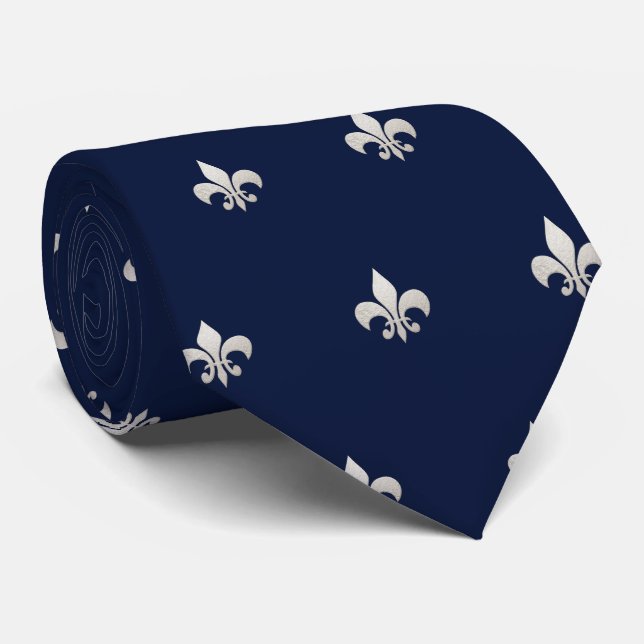 Cravate Faux Argent Fleur de lis do-it-yourself Marine Ble (Roulé)