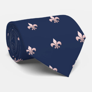 Cravate Faux or rose Fleur de Lis DIY bleu marine