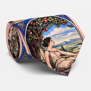 Cravate Femme Art Nouveau lisant sous un arbre d'époque