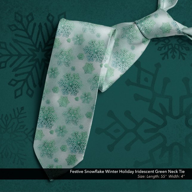 Cravate Festif Fête Fête Fête de neige Vacances d'hiver Ir (Festive Snowflake Winter Holiday Iridescent Green Neck Tie)