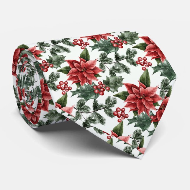 Cravate Festif poinsettia carrelé motif cou ti (Roulé)