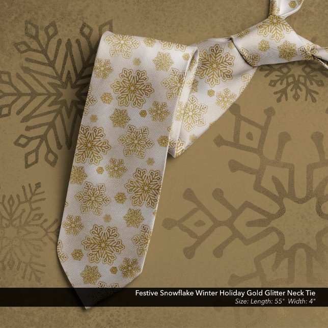 Cravate Festif Snowflake Hiver Vacances Gold Parties scint (Festive Snowflake Winter Holiday Gold Glitter Neck Tie)