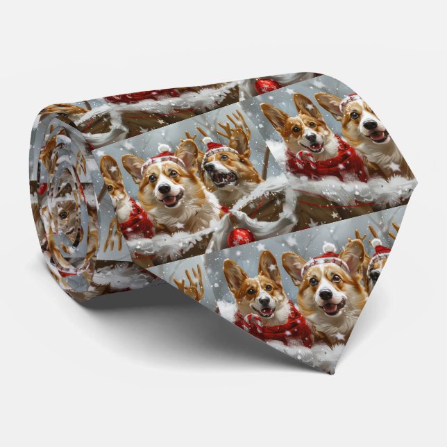 Cravate Festive de Noël de Chien de Corgi (Roulé)