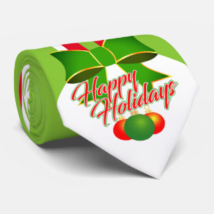 Cravate Festive GREEN with Red and White on Happy Holidays