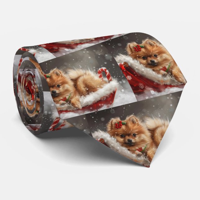 Cravate Fête de Noël de Chien de Poméranie (Roulé)