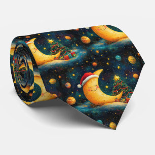 Cravate Fête de Noël drôle Lune Galaxy