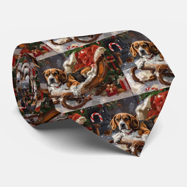 Cravate Fête de Noël du chien beagle (Roulé)
