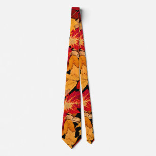 Cravate Feuillage d'automne en rouge orange jaune Brown