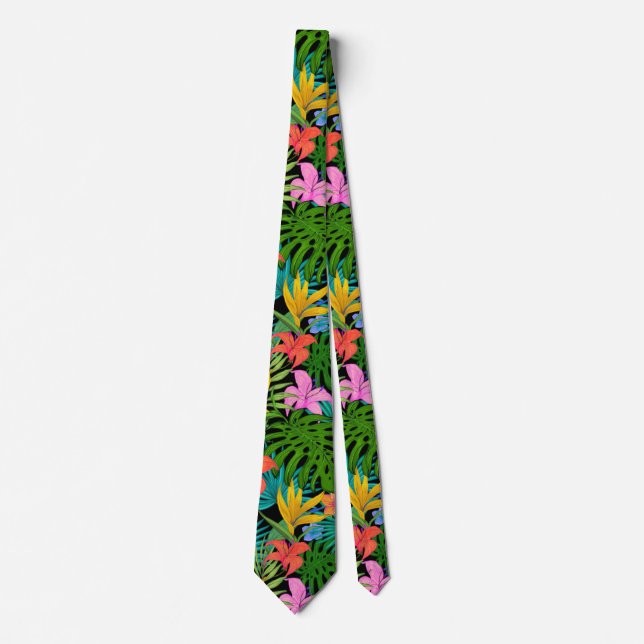Cravate Feuillage floral exotique tropical Fleurs hawaïenn (Devant)