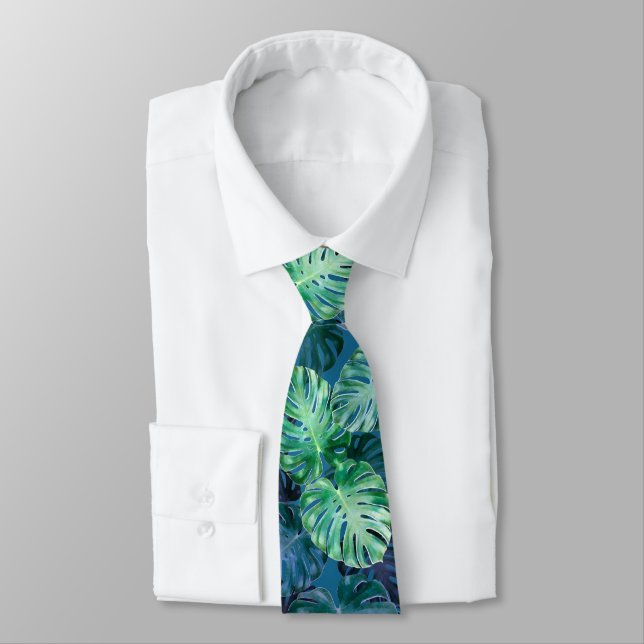 Cravate Feuille de Monstera Tropical (Attaché)