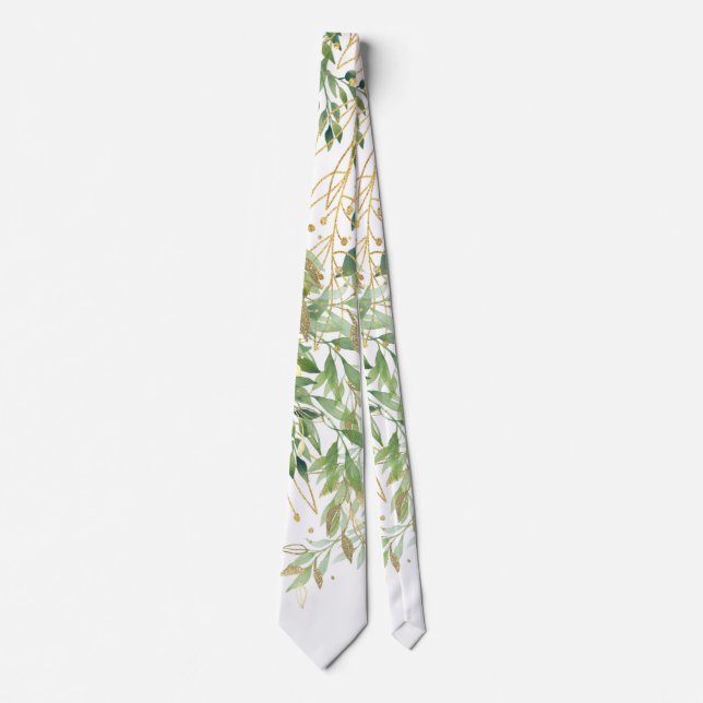 Cravate Feuille De Plante décoratifs Or Et Vert (Devant)