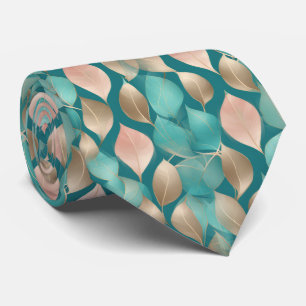 Cravate Feuilles d'Aqua et d'Or Rose