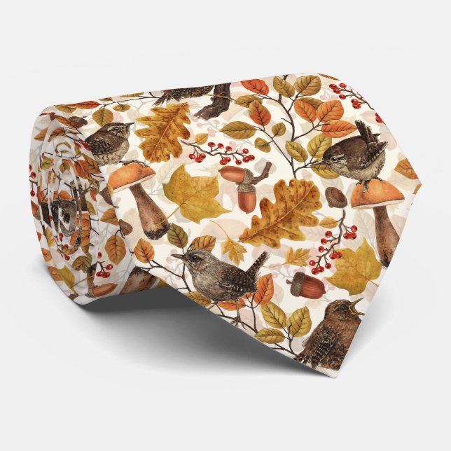Cravate Feuilles d'automne, baies, champignons et fleurs (Roulé)