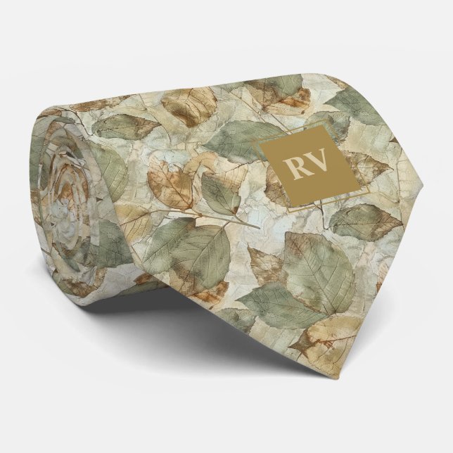 Cravate Feuilles d'automne élégantes Monogramme (Roulé)