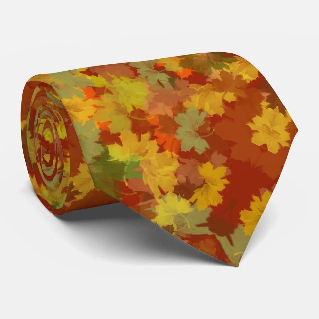 Cravate Feuilles d'automne rouges et dorées (Roulé)