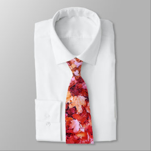 Cravate Feuilles de érable automnales rose rouge