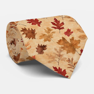 Cravate Feuilles de Érable Rouges Brunes Automne Rustique