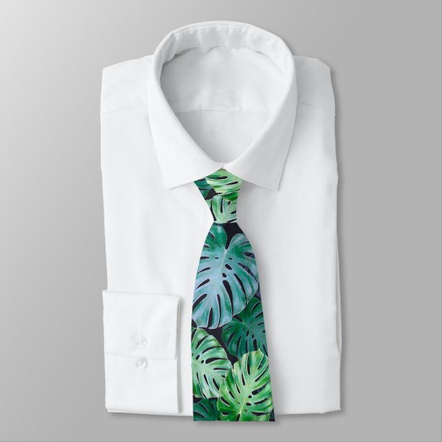 Cravate Feuilles de Monstera Tropical (Attaché)