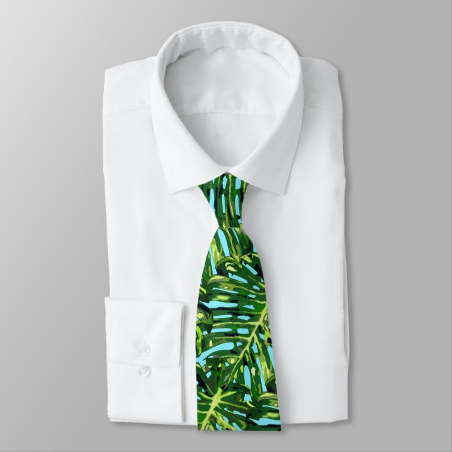 Cravate Feuilles de Monstera Tropical - Paradis Exotique (Attaché)