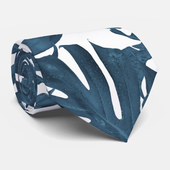 Cravate Feuilles de palmier bleu marine (Roulé)