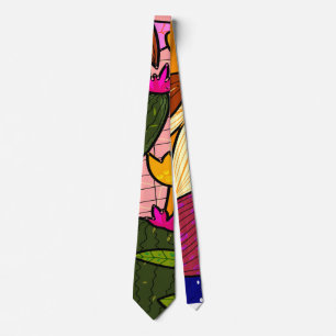 Cravate Feuilles et fleurs tropicales abstraites 