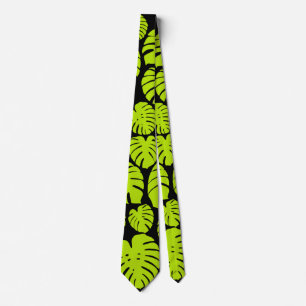 Cravate Feuilles Monstera en Lime Vert et noir