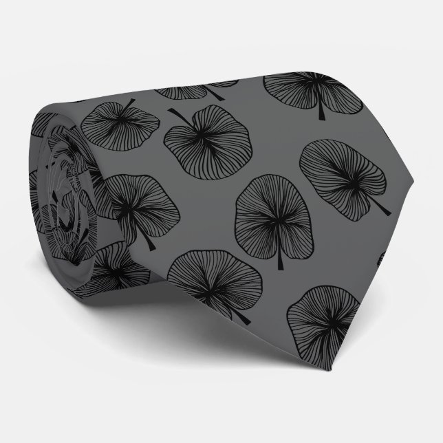 Cravate Feuilles noirs sur gris (Roulé)