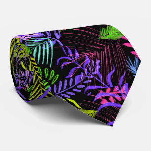 Cravate Feuilles tropicaux colorés sur noir
