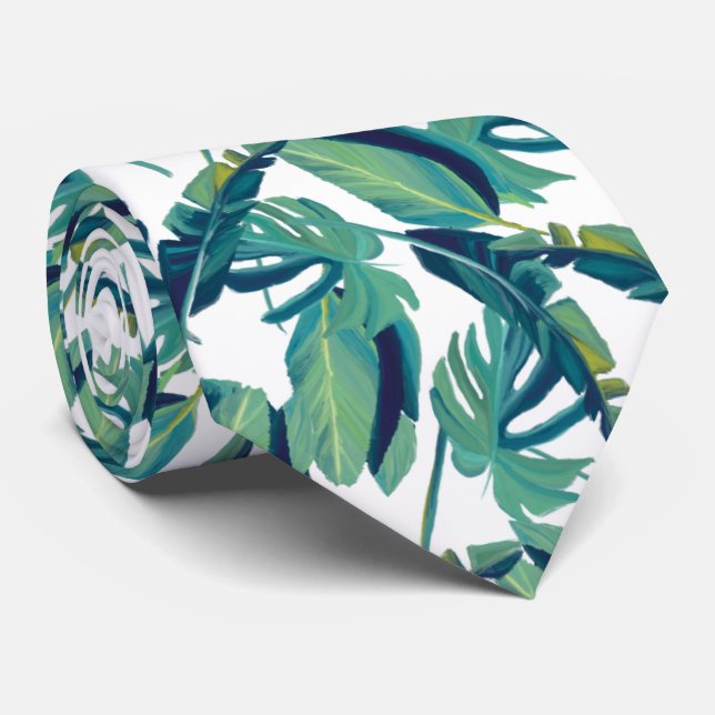 Cravate Feuilles verts tropicaux (Roulé)