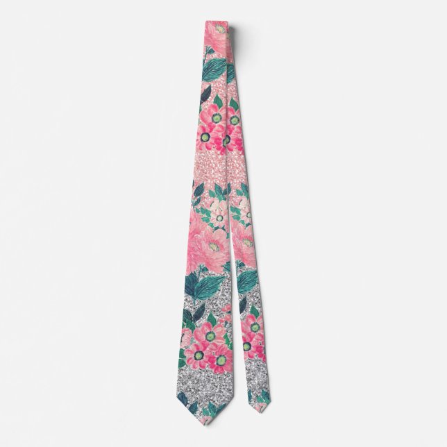 Cravate Fille Floral & Pink Silver Ombre Parties scintilla (Devant)