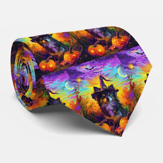 Cravate Finlandais Lapphund Chien Halloween sorcière et Ci (Roulé)