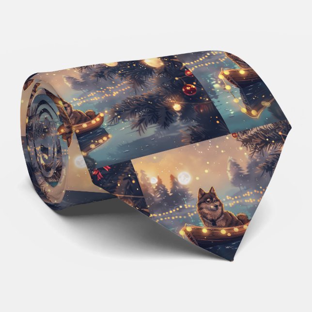 Cravate Finlandais Lapphund Noël Festive Voyage (Roulé)