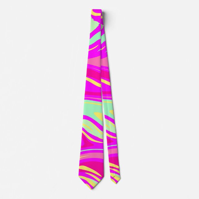 Cravate Flacons de Monnaie Magenta Rose Vert et Jaune (Devant)