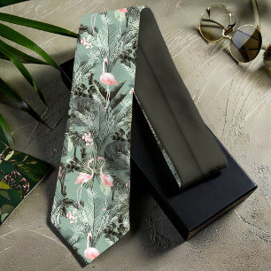 Cravate Flamant rose Orchidée Tropical Motif Sage ID868