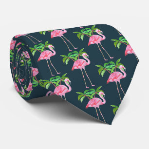 Cravate Flamant rose rose avec palmiers