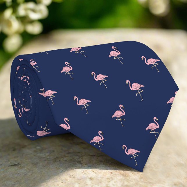 Cravate Flamant rose rose bleu foncé de la marine Oiseau t (Créateur téléchargé)