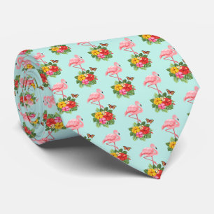 Cravate Flamant rose rose & Hibiscus Tropical Fancy Motif