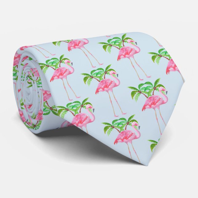 Cravate Flamant rose rose Palmiers Style tropical (Roulé)