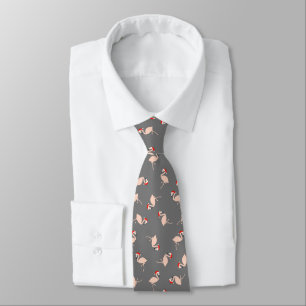 Cravate Flamants roses de Père Noël Festif Motif gris fonc