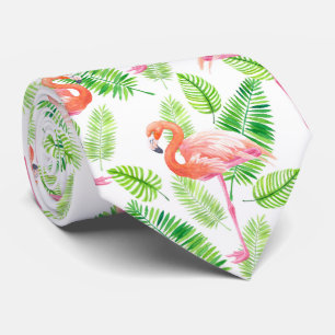 Cravate Flamants roses et feuilles tropicaux
