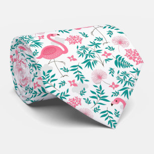 Cravate Flamants roses Et Fleurs Roses Motif
