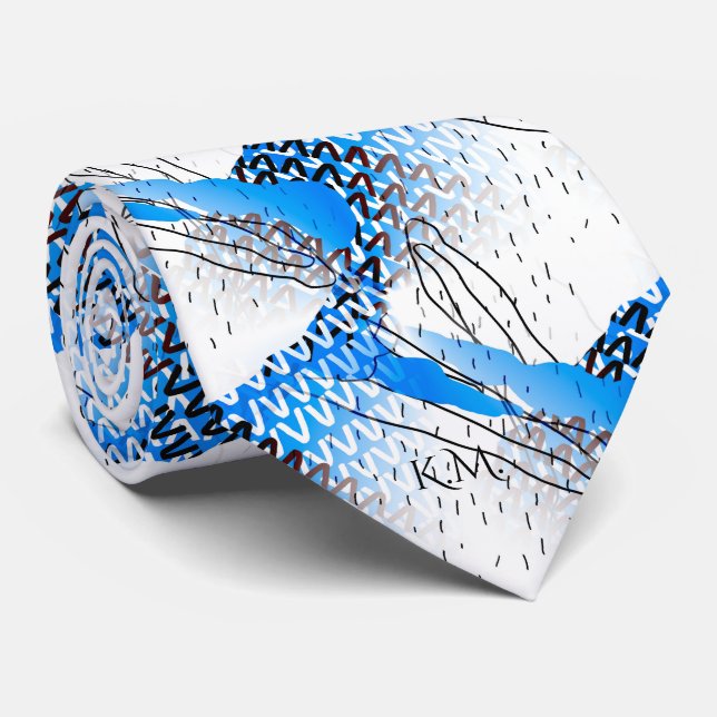 Cravate Flamboyant Bleu Joueur Monogramme géométrique (Roulé)