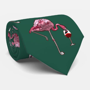 Cravate Flamingo rose Motif Vin Boisson Verte Nouveauté