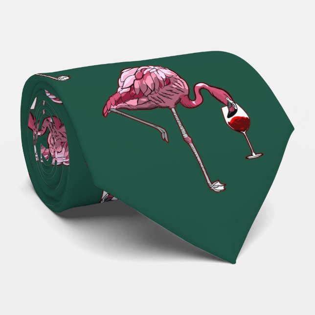 Cravate Flamingo rose Motif Vin Boisson Verte Nouveauté (Roulé)