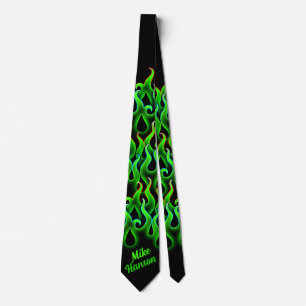 Cravate Flammes de course verte Rockabilly