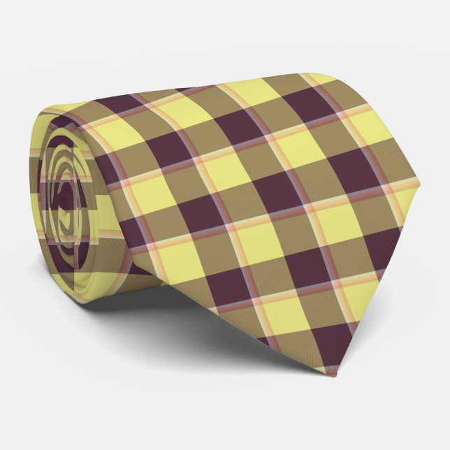 Cravate Flax and Livid Brown Plaid Neck Tie (Roulé)