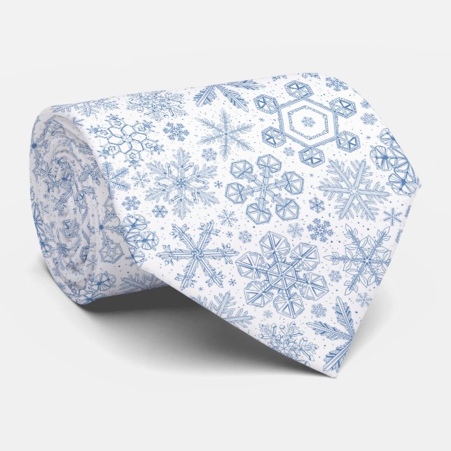 Cravate Fléchettes de neige grises sur blanc (Roulé)