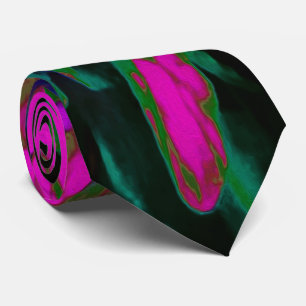 Cravate Fleur Abstraite Rétro Rose Chaud et Noire Tripante