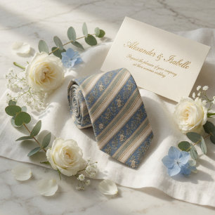 Cravate Fleur de Bleu Poussiéreux et de Sauge Vintage Rayé